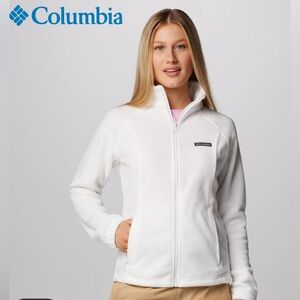 Columbia Women's Benton Springs White Fleece Zip Front Classic Collar Jacket Med